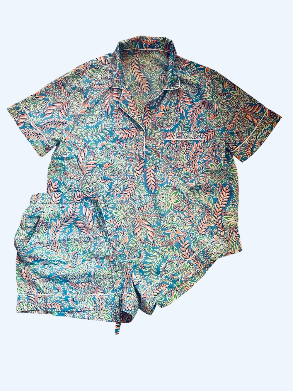 Sigrid Olsen Short Sleeve Printed Pajama Set in Light Blue